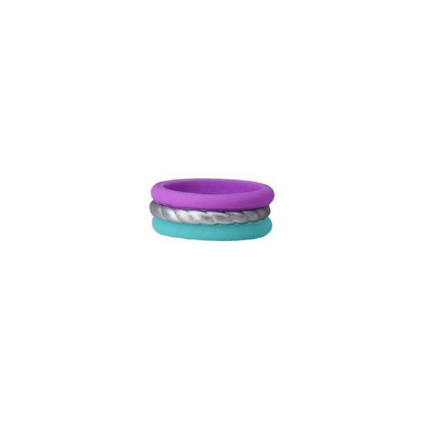 Lifebeats Stackable Silicone Ring Set - Blue Silver Purple Size 10