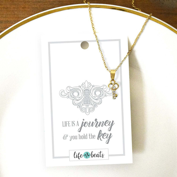 Lifebeats Life is a Journey - Dainty Key Necklace - Gold Finish Charm Necklace