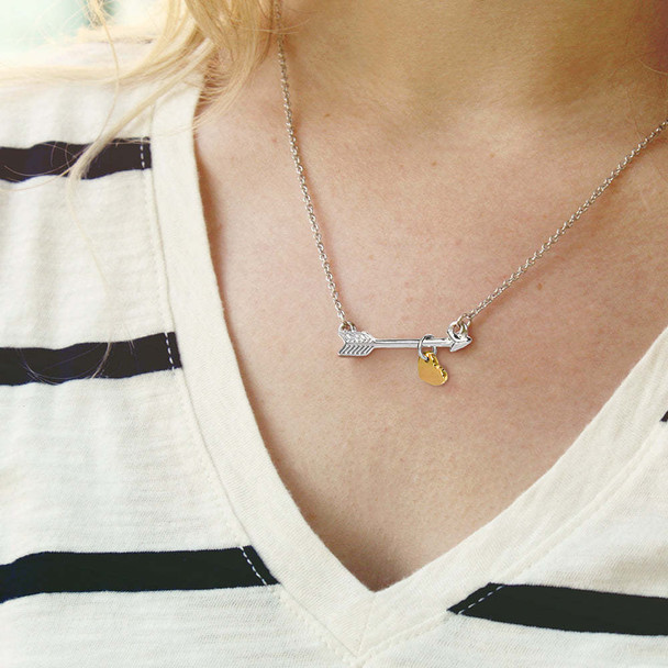 Lifebeats Go Confidently Arrow Necklace - Silver Finish with Gold Heart Charm