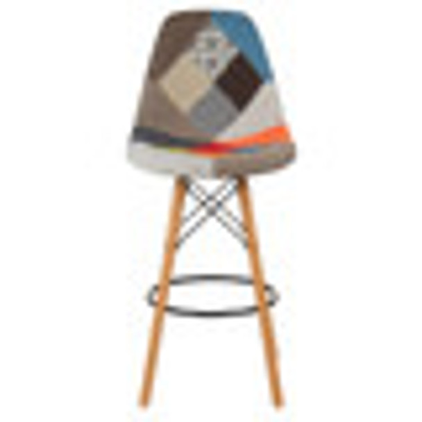 Mid-Century Modern Multicolor Patch Fabric Upholstery Bar Stool