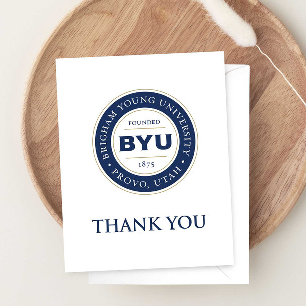 BYU Cougars White Thank You Card, 10 Pack, featuring the Brigham Young University logo and "Thank You" text on a white card.