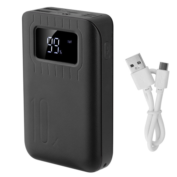 10000mAh Portable Power Bank External Battery Pack Charger Dual USB Charge Ports with LCD Display Flashlight Type C Micro USB Lightning Input Ports