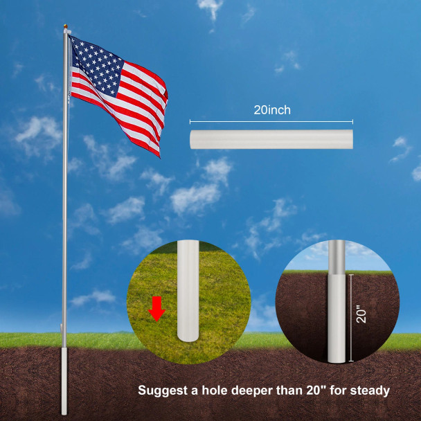 20ft Sectional Al Flagpole with US Flag Ball
