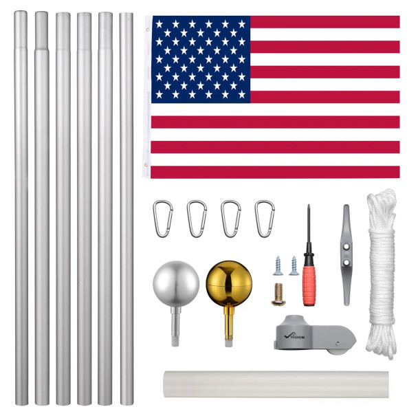 20ft Sectional Al Flagpole with US Flag Ball