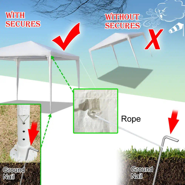 10'x10' Patio Party Wedding Tent Canopy, Heavy Duty Gazebo Pavilion, outdoor event shelter with secures and ground nails.