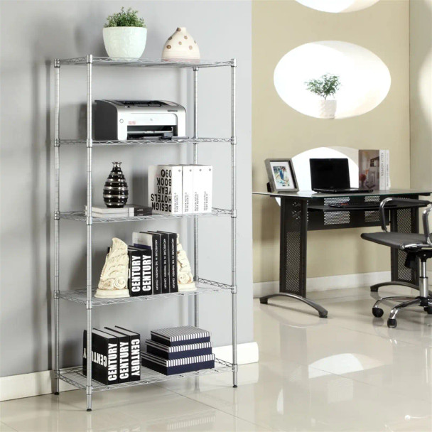 5-Shelf Adjustable; Heavy Duty Storage Shelving Unit; Steel Organizer Wire Rack