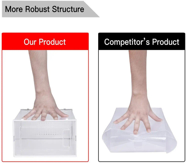 Eight white foldable shoe boxes stacked, showing clear shoe storage and organizer bins for compact storage solutions in a sturdy stackable design.