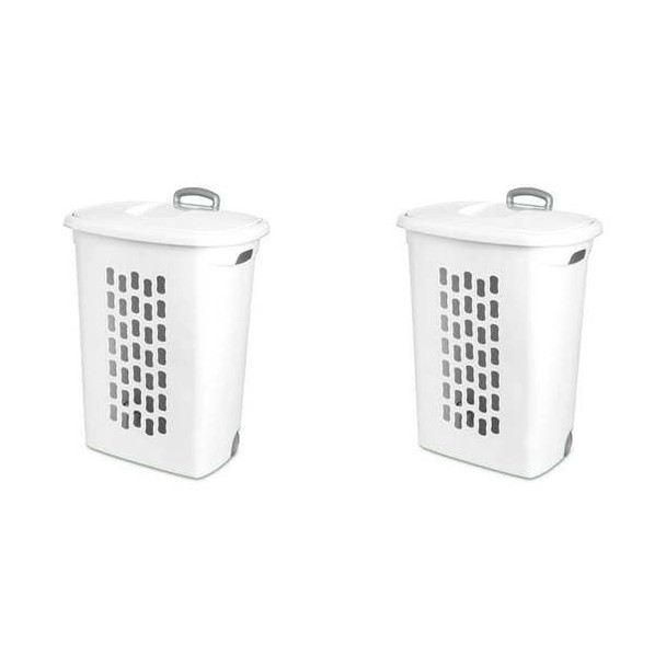 Wheeled Laundry Hamper Plastic, White, Set of 2