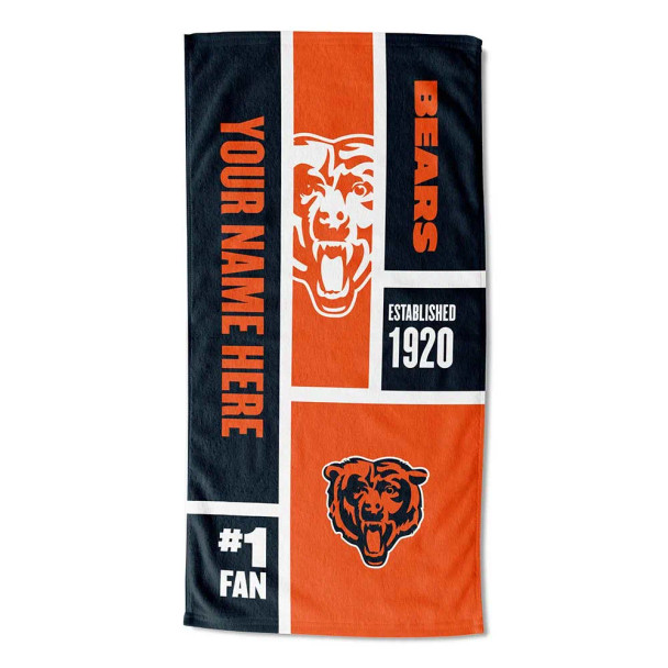Chicago Bears NFL Colorblock Personalized Beach Towel