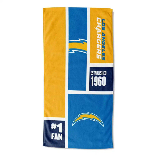 Los Angeles Chargers NFL Colorblock Personalized Beach Towel Los Angeles Chargers NFL Colorblock Personalized Beach Towel