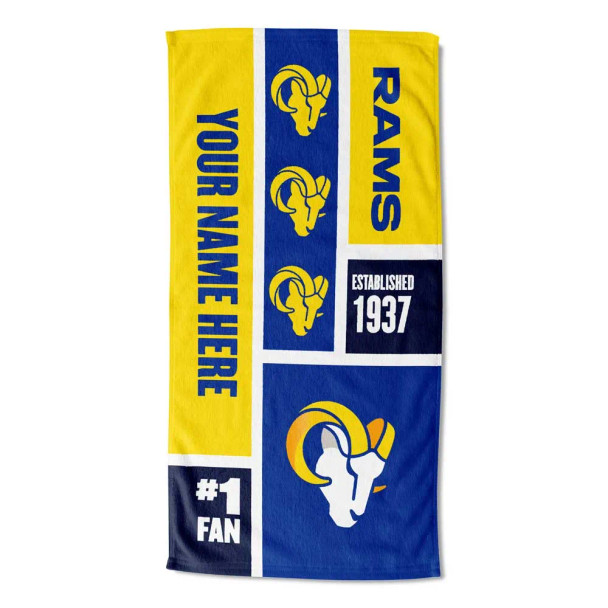 Los Angeles Rams NFL Colorblock Personalized Beach Towel
