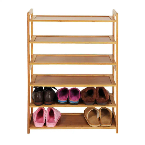 6 Tier Wood Bamboo Shelf Entryway Storage Shoe Rack by inQ Boutique in wood color.