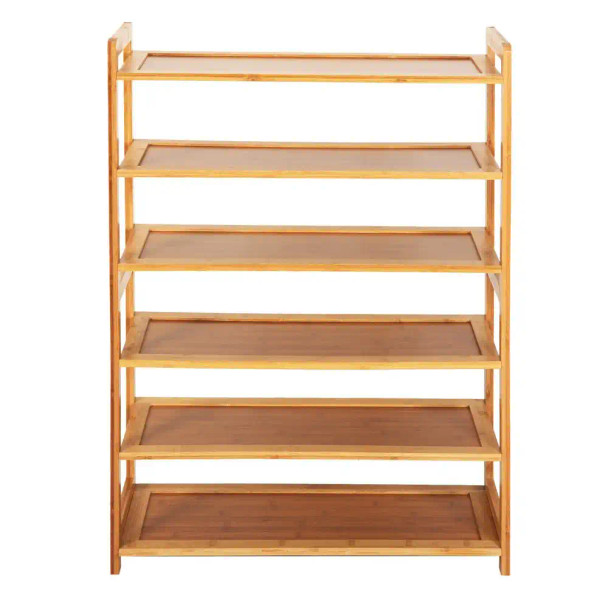 inQ Boutique 6 Tier Wood Bamboo Shelf Entryway Storage Shoe Rack Home Furniture six shelf unit.