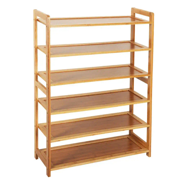 6 Tier Wood Bamboo Shelf Entryway Storage Shoe Rack Home Furniture product image at NuMercy