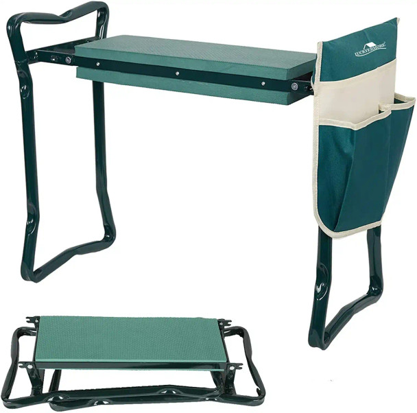 Garden Kneeler & Seat Folding Multi-Functional Steel Garden Stool with Tool Bag EVA Kneeling Pad