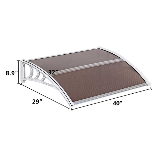 100 x 80 Household Application Door and Window Awnings RT, brown color with silver frame and dimensions 40" x 29".