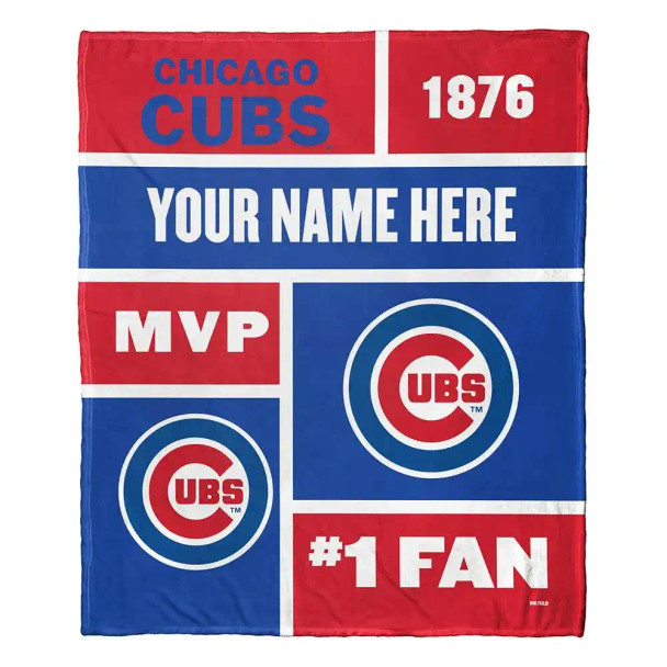 Chicago Cubs MLB Colorblock Personalized Silk Touch Throw Blanket