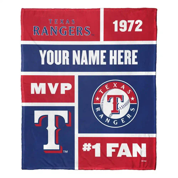 Texas Rangers MLB Colorblock Personalized Silk Touch Throw Blanket