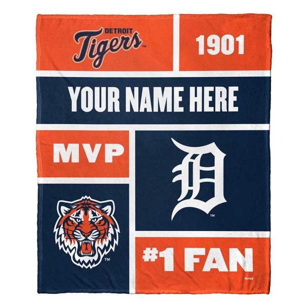 Detroit Tigers MLB Colorblock Personalized Silk Touch Throw Blanket