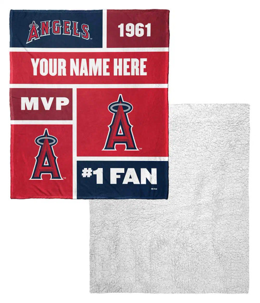 Los Angeles Angels MLB Colorblock Personalized Silk Touch Sherpa Throw Blanket