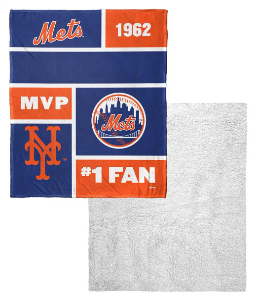 New York Mets MLB Colorblock Personalized Silk Touch Sherpa Throw Blanket