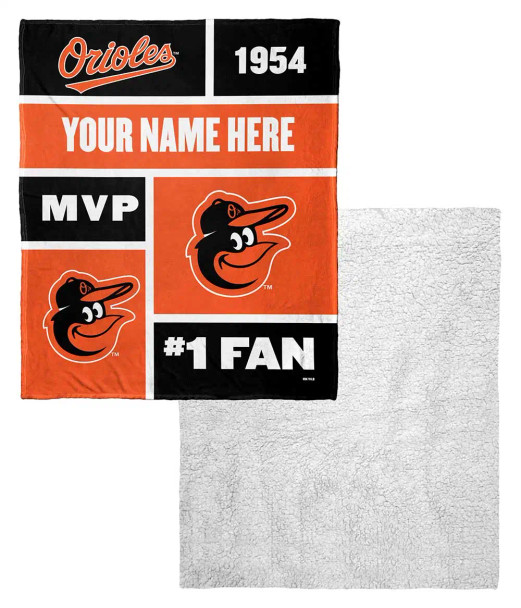 Baltimore Orioles MLB Colorblock Personalized Silk Touch Sherpa Throw Blanket