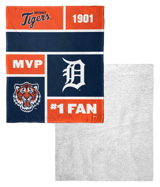 Detroit Tigers MLB Colorblock Personalized Silk Touch Sherpa Throw Blanket