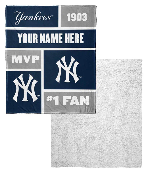 New York Yankees MLB Colorblock Personalized Silk Touch Sherpa Throw Blanket