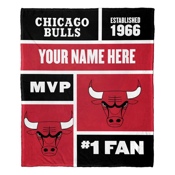 Chicago Bulls NBA Colorblock Personalized Silk Touch Throw Blanket