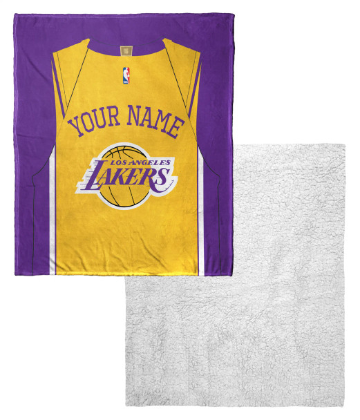 Los Angeles Lakers NBA Jersey Personalized Silk Touch Sherpa Throw Blanket