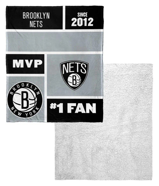 Brooklyn Nets NBA Colorblock Personalized Silk Touch Sherpa Throw Blanket