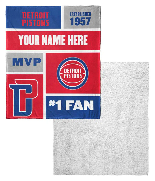 Detroit Pistons NBA Colorblock Personalized Silk Touch Sherpa Throw Blanket
