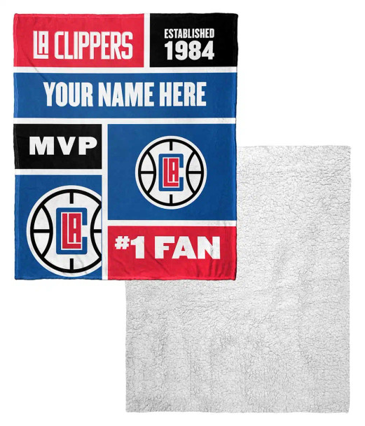 Los Angeles Clippers NBA Colorblock Personalized Silk Touch Sherpa Throw Blanket