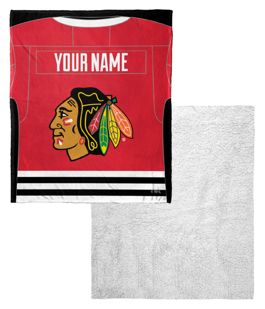 Chicago Blackhawks NHL Jersey Personalized Silk Touch Sherpa Throw Blanket