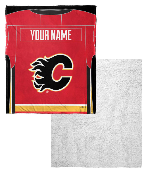 Calgary Flames NHL Jersey Personalized Silk Touch Sherpa Throw Blanket