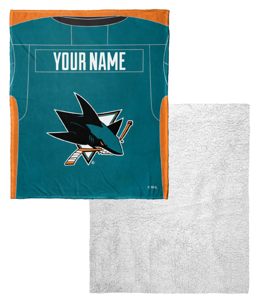 San Jose Sharks NHL Jersey Personalized Silk Touch Sherpa Throw Blanket