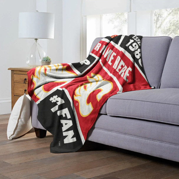 Calgary Flames NHL Colorblock Personalized Silk Touch Throw Blanket