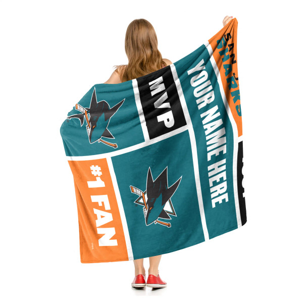 San Jose Sharks NHL Colorblock Personalized Silk Touch Throw Blanket