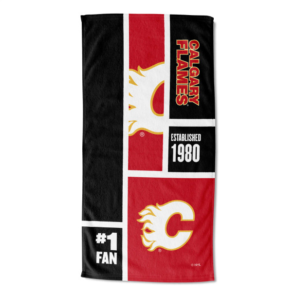 Calgary Flames NHL Colorblock Personalized Beach Towel