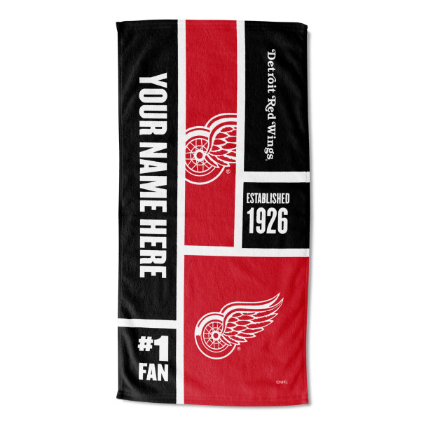 Detroit Red Wings NHL Colorblock Personalized Beach Towel