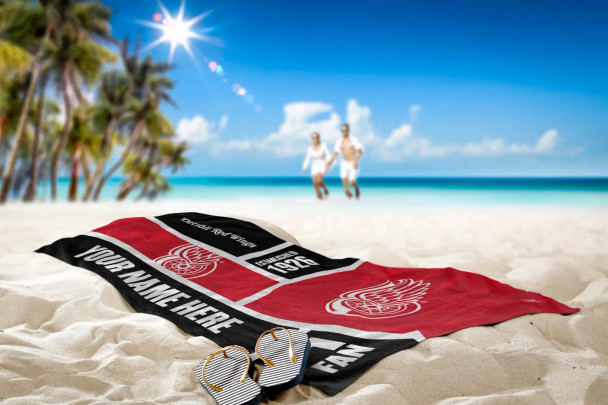 Detroit Red Wings NHL Colorblock Personalized Beach Towel