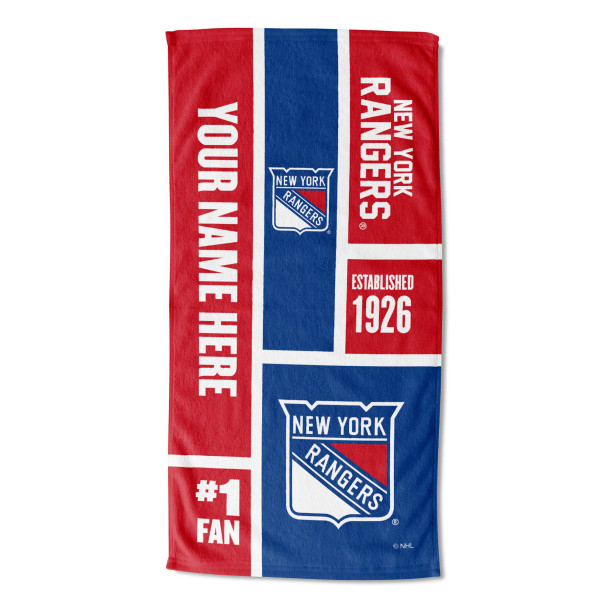 New York Rangers NHL Colorblock Personalized Beach Towel