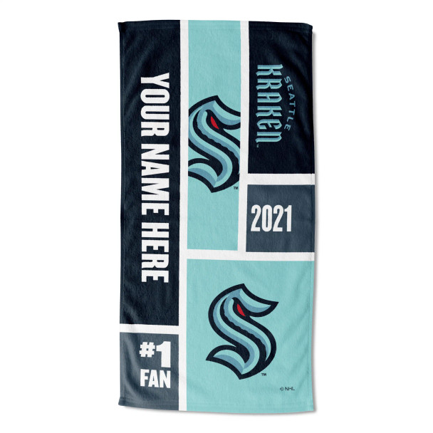 Seattle Kraken NHL Colorblock Personalized Beach Towel