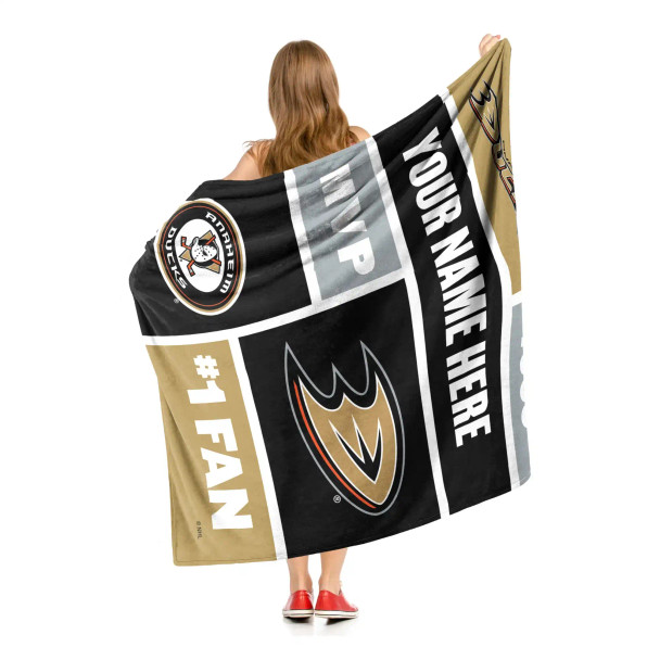 Anaheim Ducks NHL Colorblock Personalized Silk Touch Sherpa Throw Blanket