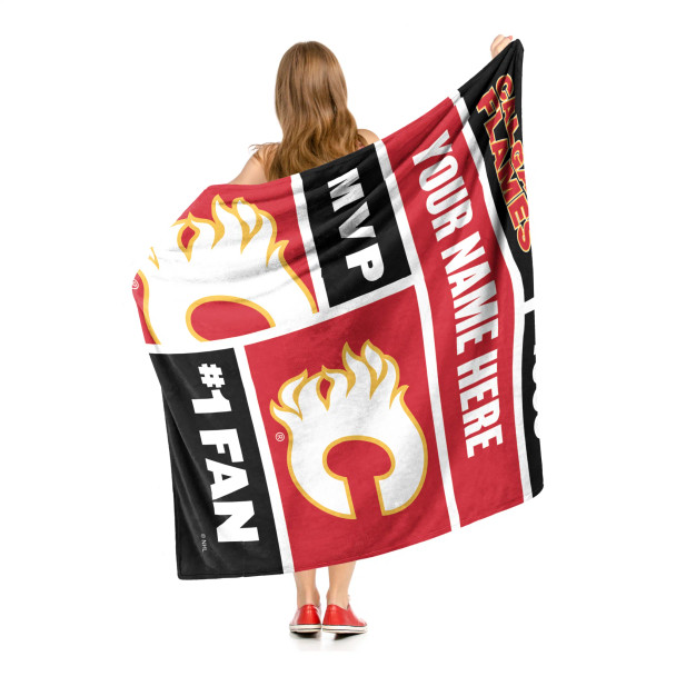Calgary Flames NHL Colorblock Personalized Silk Touch Sherpa Throw Blanket