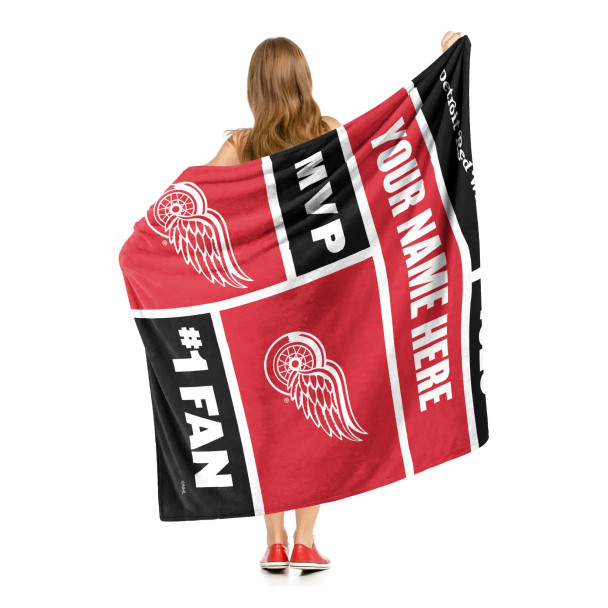Detroit Red Wings NHL Colorblock Personalized Silk Touch Sherpa Throw Blanket