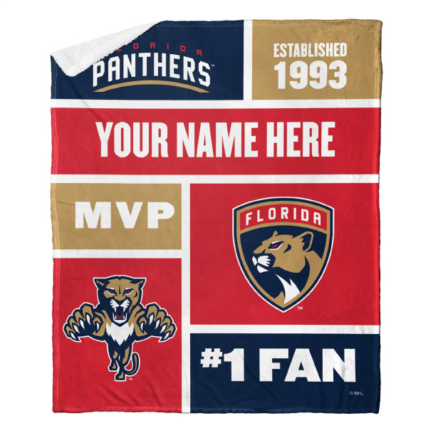 Florida Panthers NHL Colorblock Personalized Silk Touch Sherpa Throw Blanket