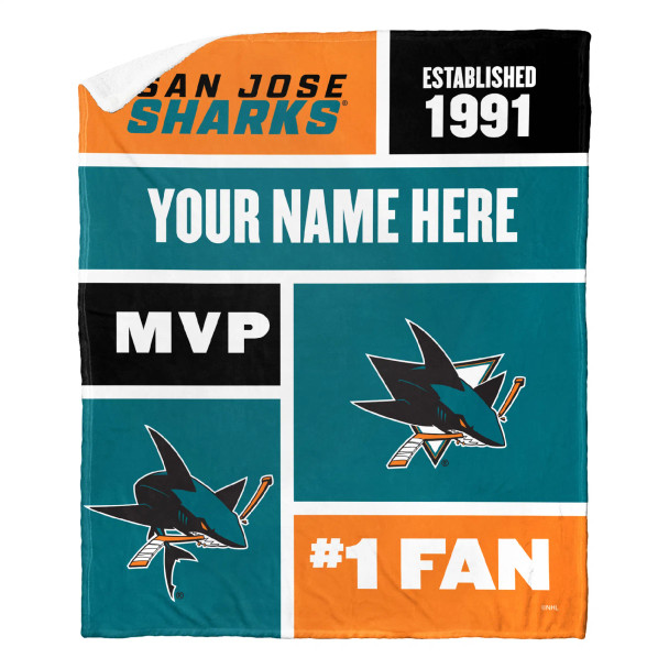 San Jose Sharks NHL Colorblock Personalized Silk Touch Sherpa Throw Blanket