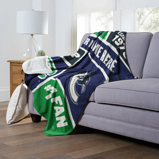 Vancouver Canucks NHL Colorblock Personalized Silk Touch Sherpa Throw Blanket
