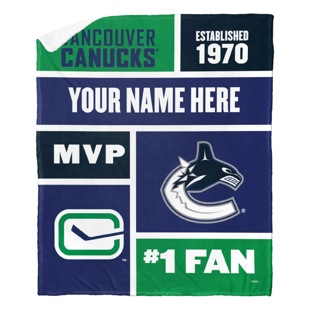 Vancouver Canucks NHL Colorblock Personalized Silk Touch Sherpa Throw Blanket
